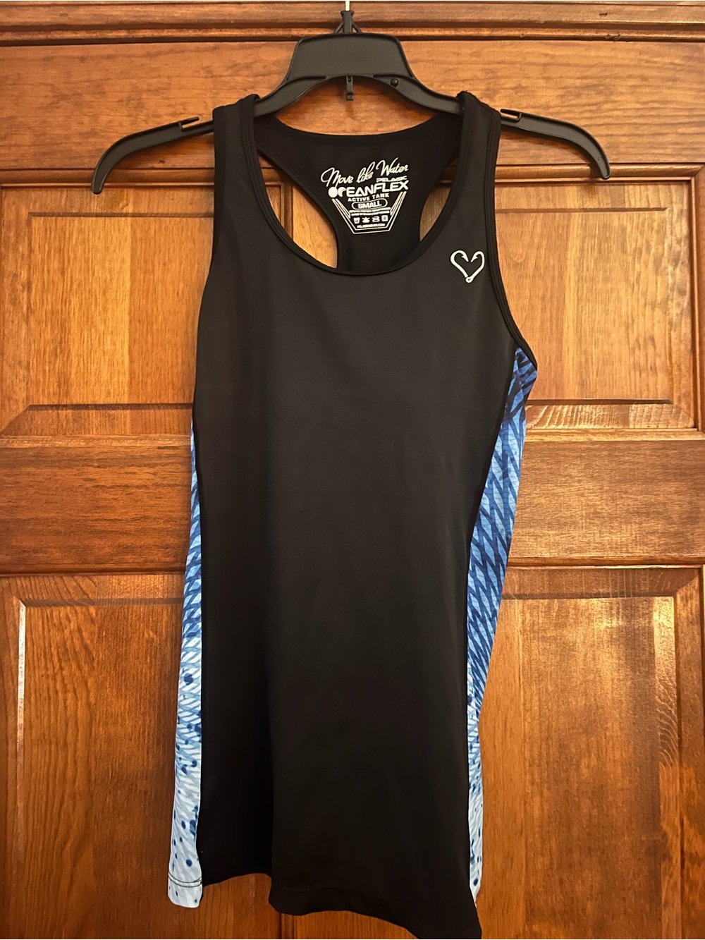 Pelagic Black Racerback Tank with Blue Patterned Side Panels